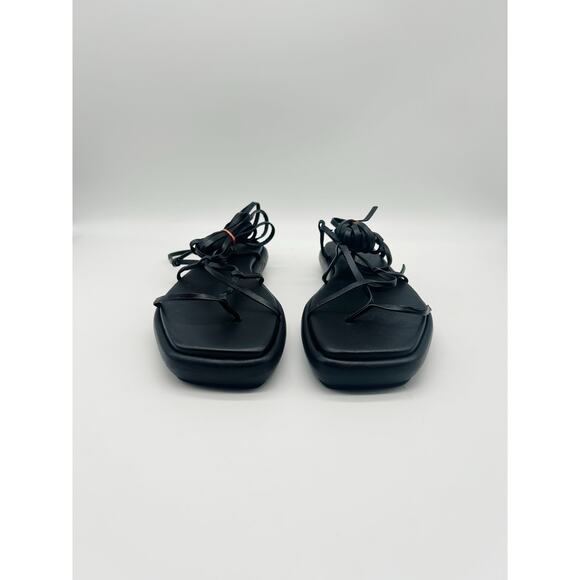 Ilio Smeraldo Women's Lace Up Flip Flop Sandals Leather Black Size EU 37/ US 7 - Picture 8 of 9